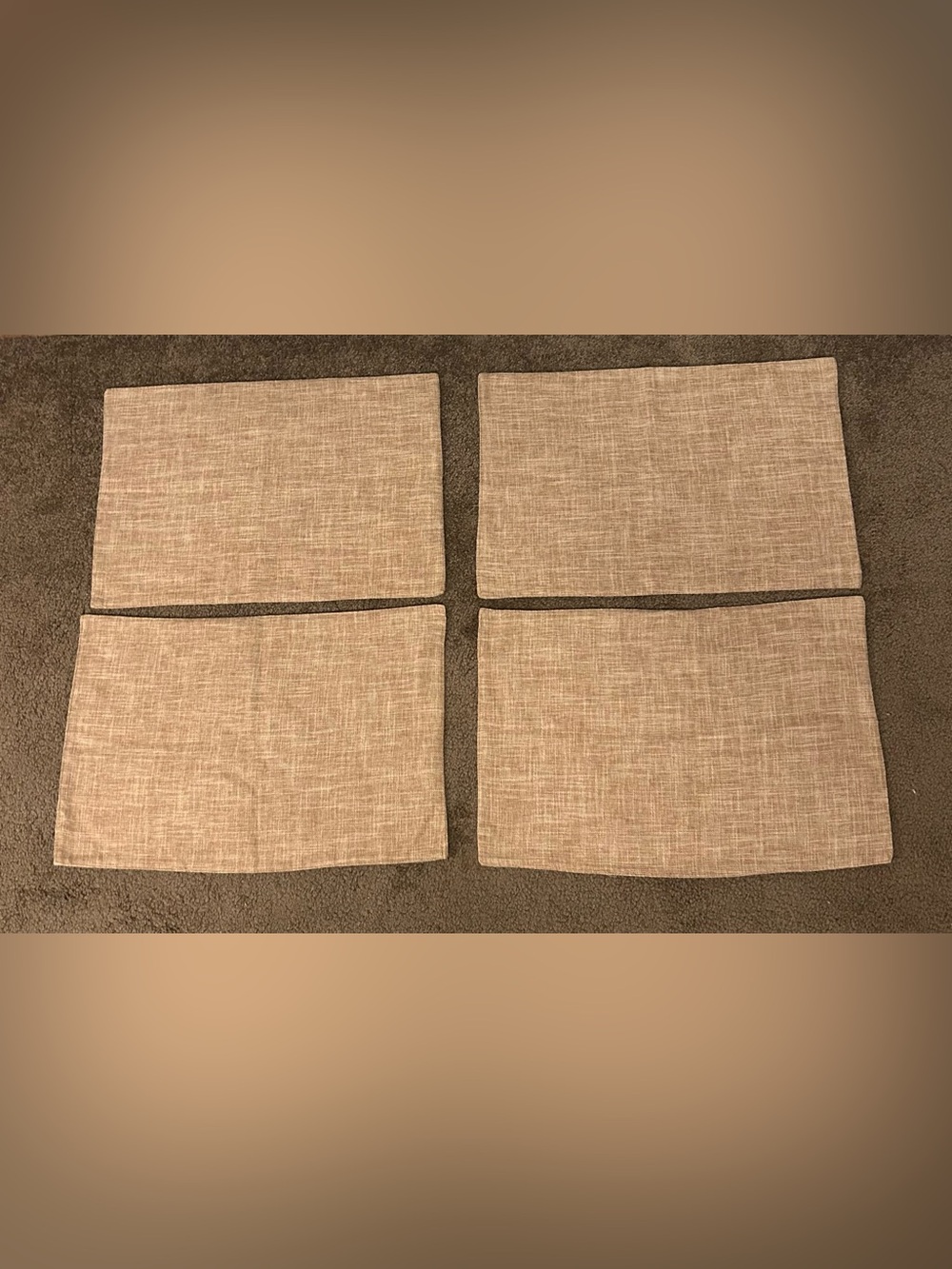 4 Tan Woven Cloth Dining Placemats / Napkins 13 x 18.5 inches